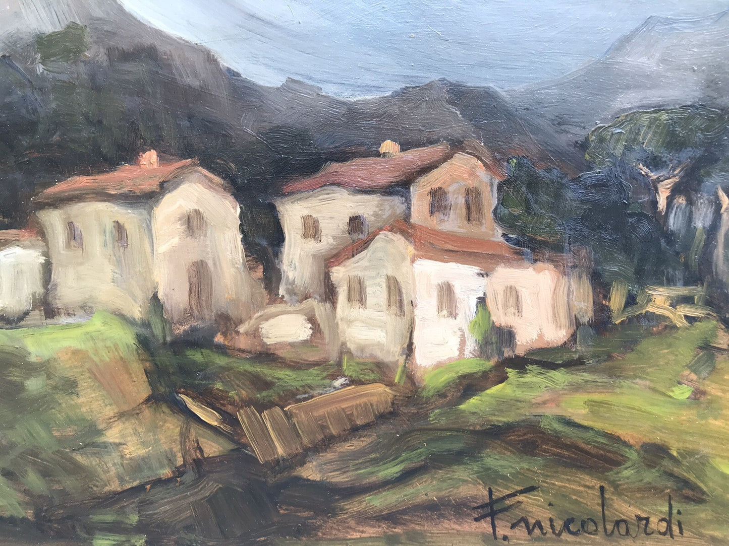 QUADRO VINTAGE - CASE A MONTE -DIPINTO A OLIO SU FAESITE