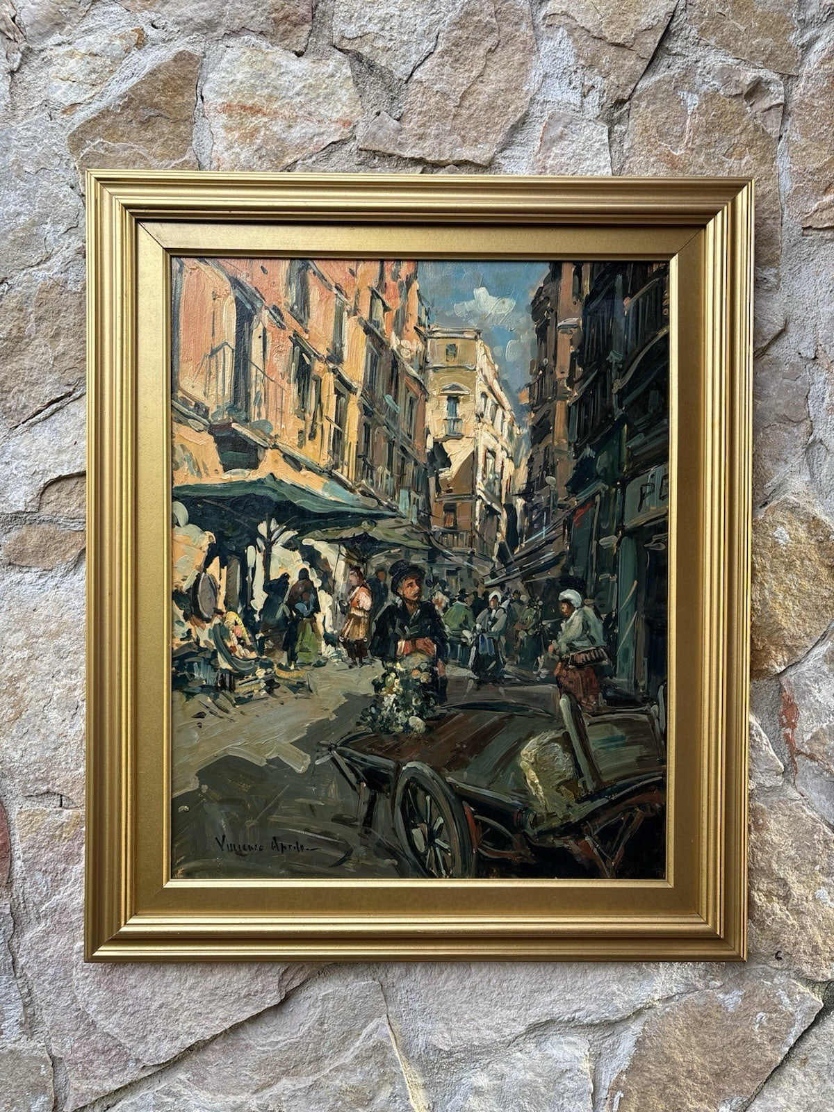 Quadro -Mercato Napoli- Vincenzo Aprile dipinto a olio
