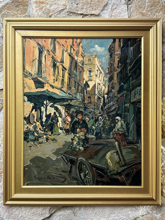 Quadro -Mercato Napoli- Vincenzo Aprile dipinto a olio