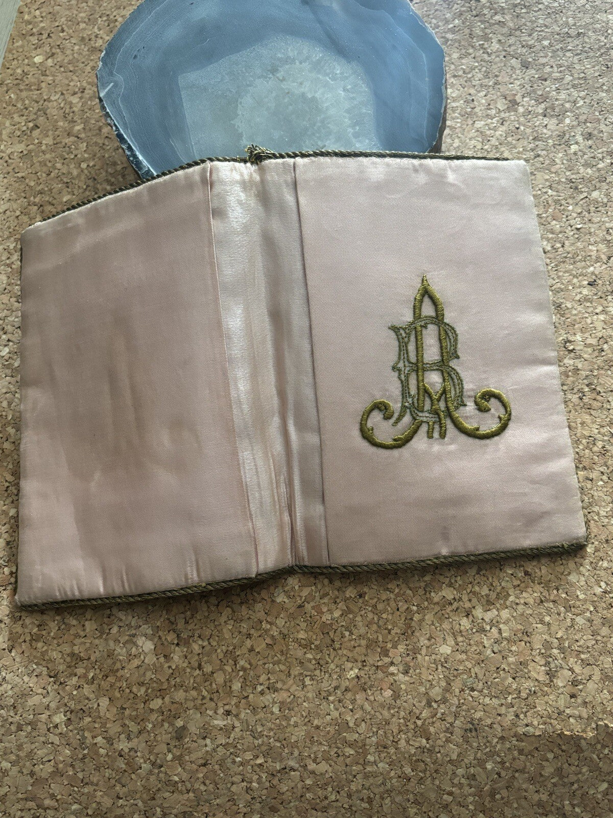 Porta Documenti, Portacarte Ricamato Vintage Con Iniziali