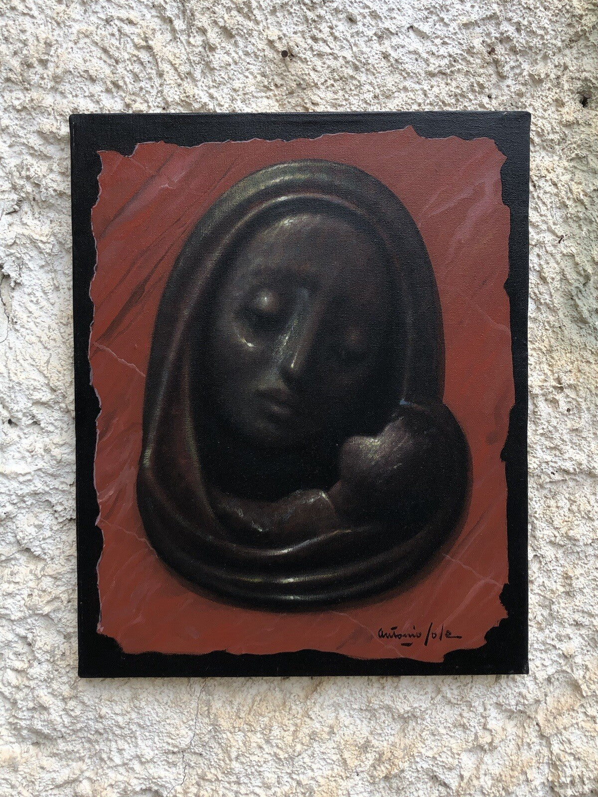 Quadro vintage -Madonna Nera- dipinto a olio su tela