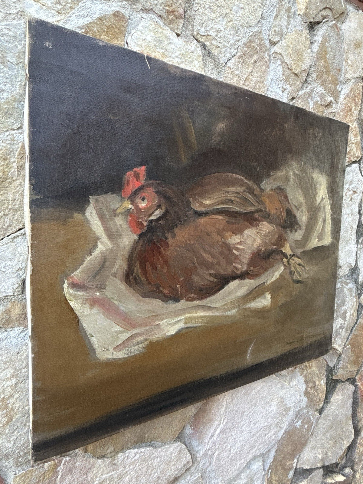 Quadro -Gallina- Augusto Orange De Rose dipinto a olio su tela