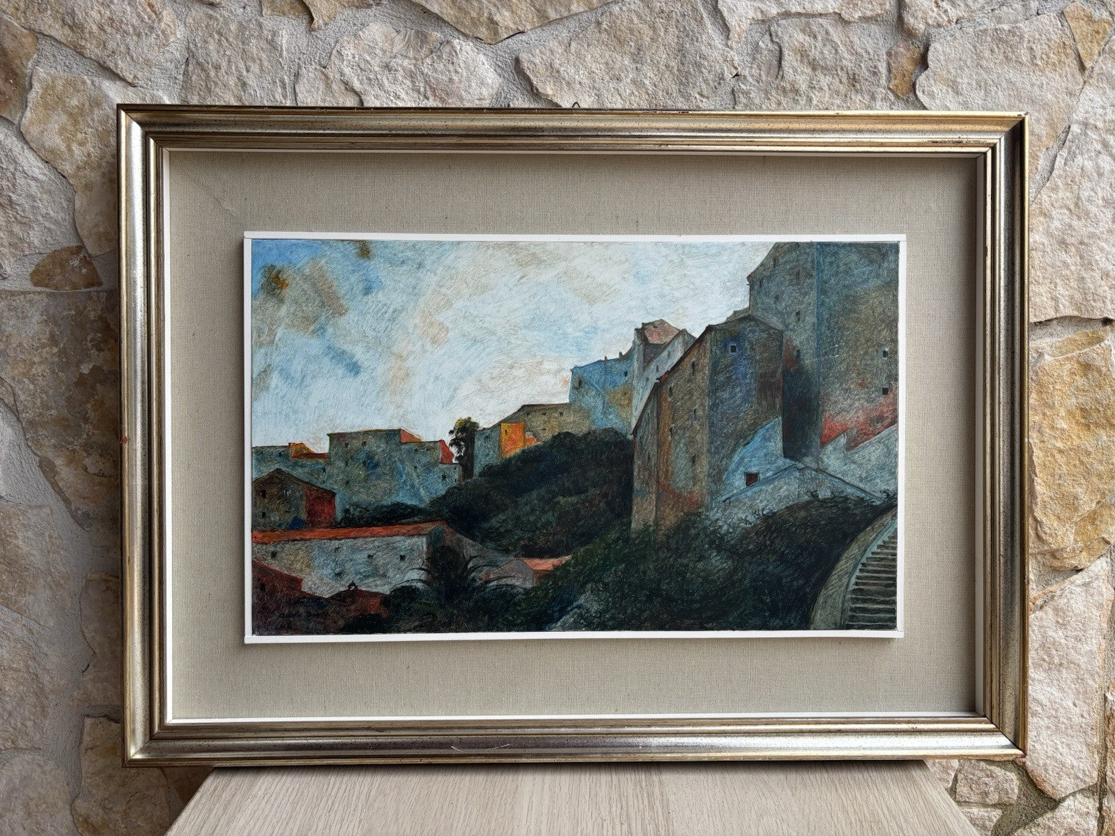 Quadro -Paesaggio Con Case- Achille Capaldo dipinto a olio su tela