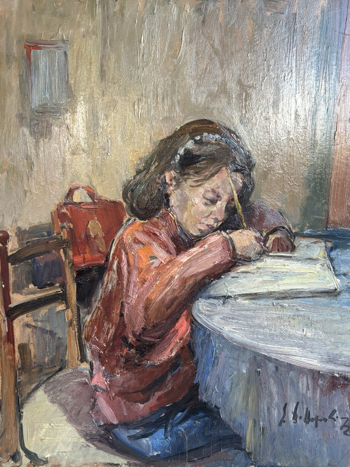 Quadro -Giovane Studente- Edmondo Di Napoli dipinto a olio