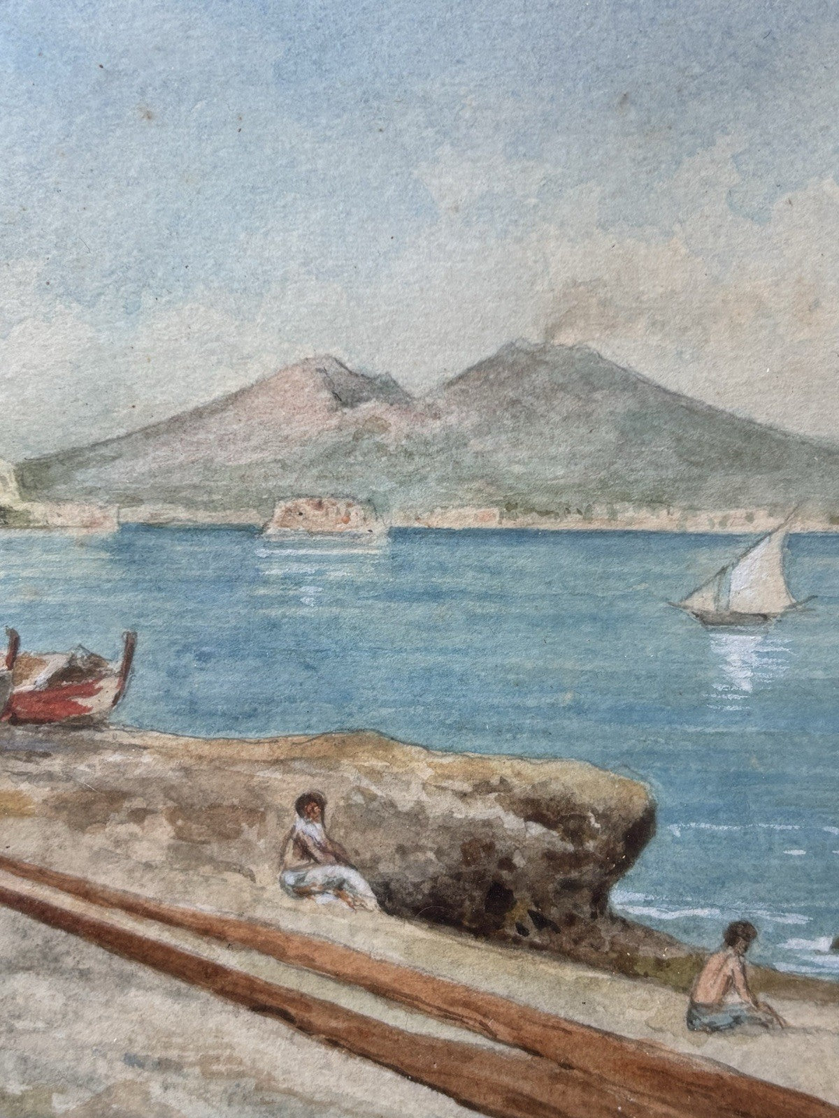 Coppia di quadri antichi -Paesaggi Napoli- realizzati ad acquerello su carta