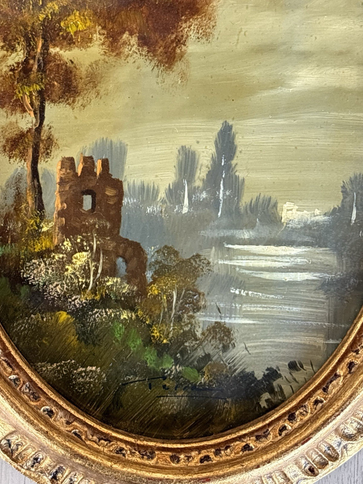 Quadro Vintage, Paesaggio Dipinto A Olio Su Rame