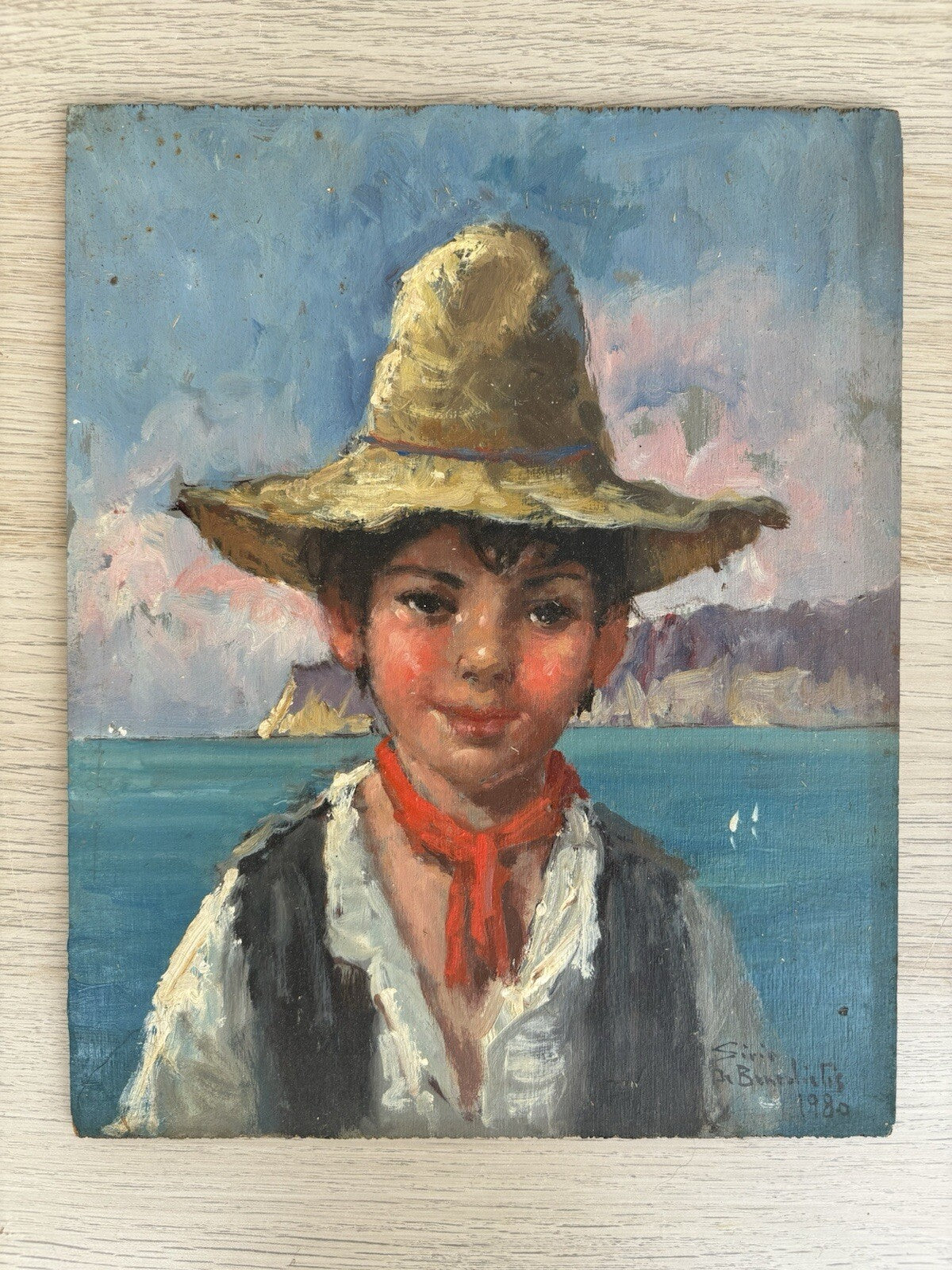 Quadro vintage -Figura Scugnizzo- dipinto a olio su tavoletta