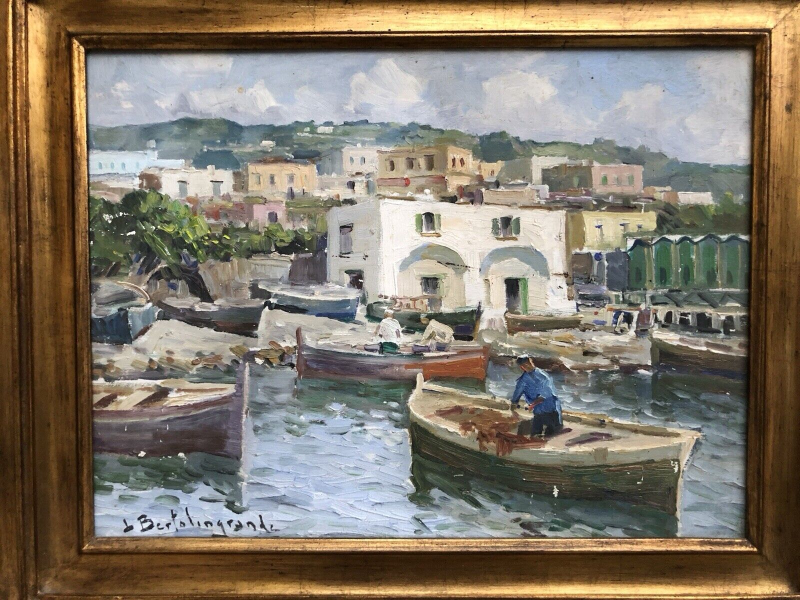 Quadro -Marina Con Barche- dipinto a olio