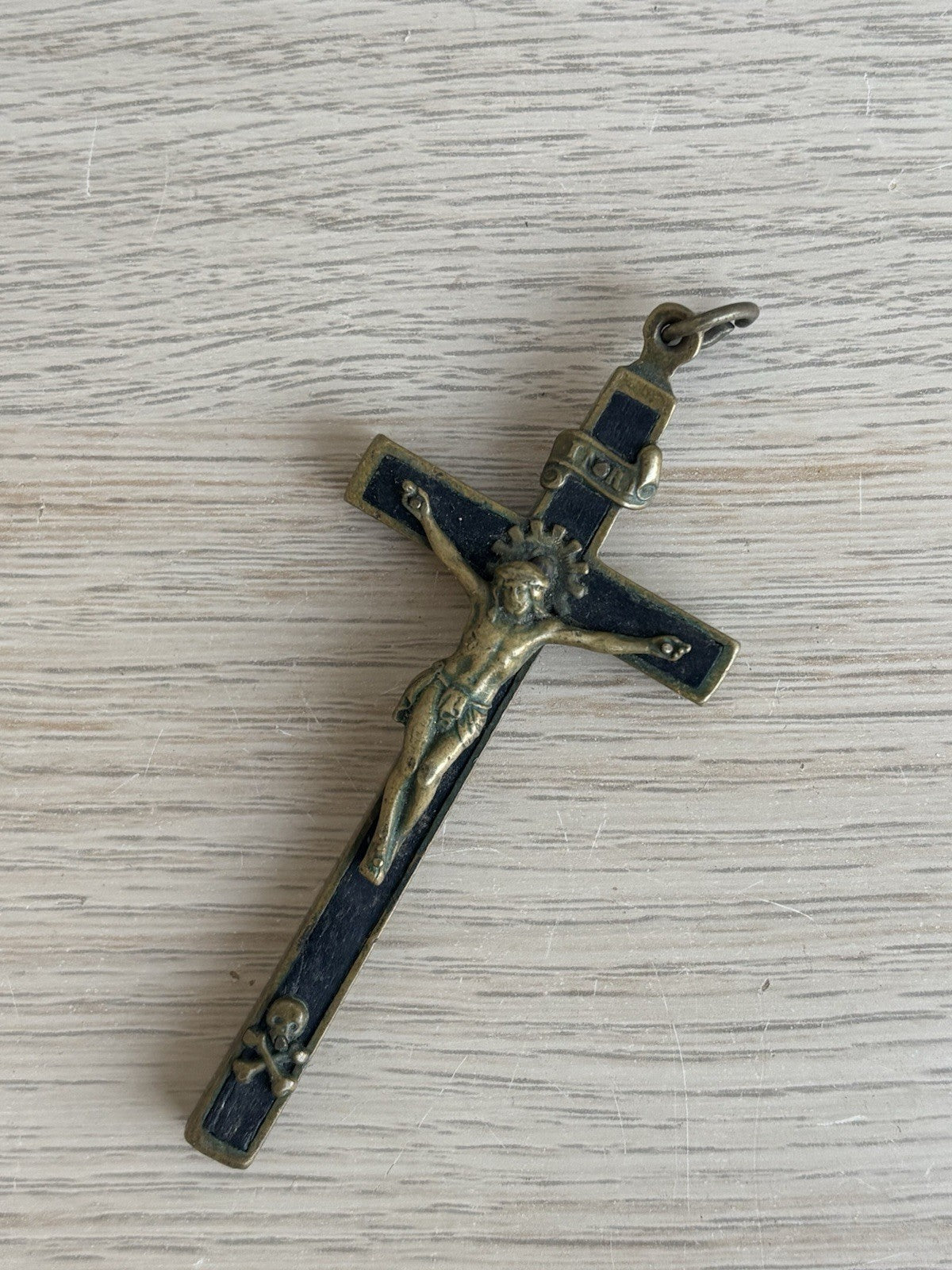 Croce Crocifisso Vintage In Metallo Memento Mori