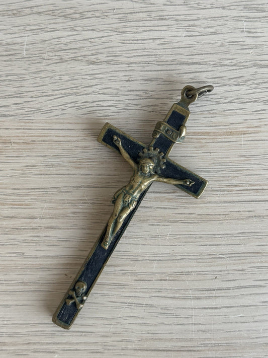 Croce Crocifisso Vintage In Metallo Memento Mori