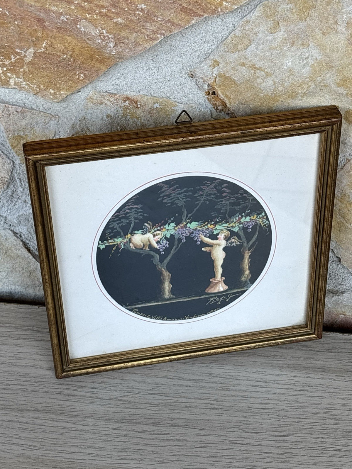 Coppia Di Quadri Vintage -Amorini- Gouache Dipinti A Mano
