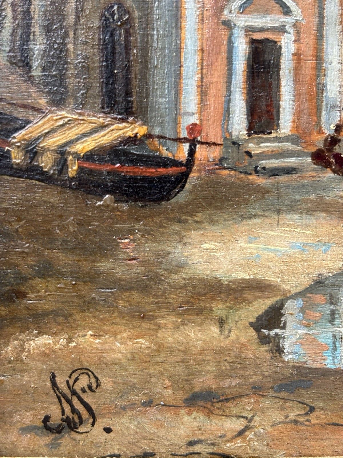 Quadro antico - Paesaggio Con Marina- dipinto a olio su tavola