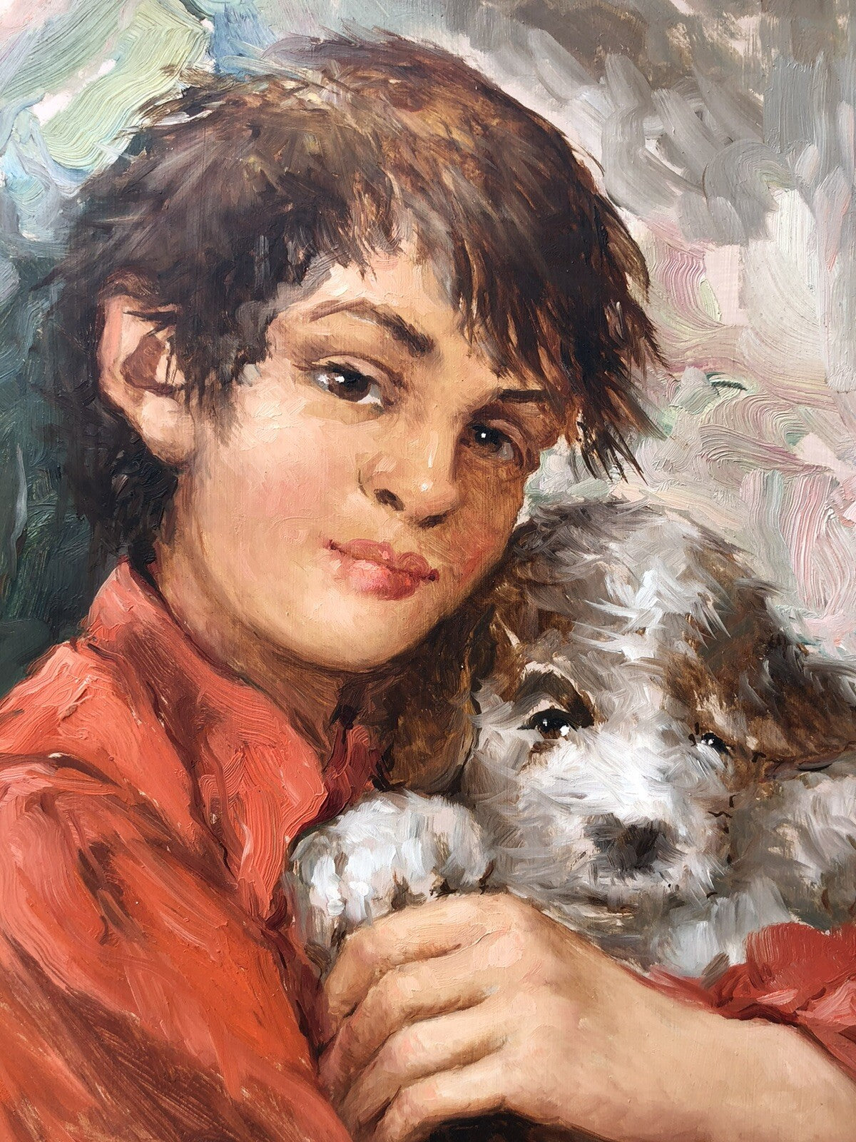 Quadro vintage -Fanciullo Con Cagnolino- dipinto a olio