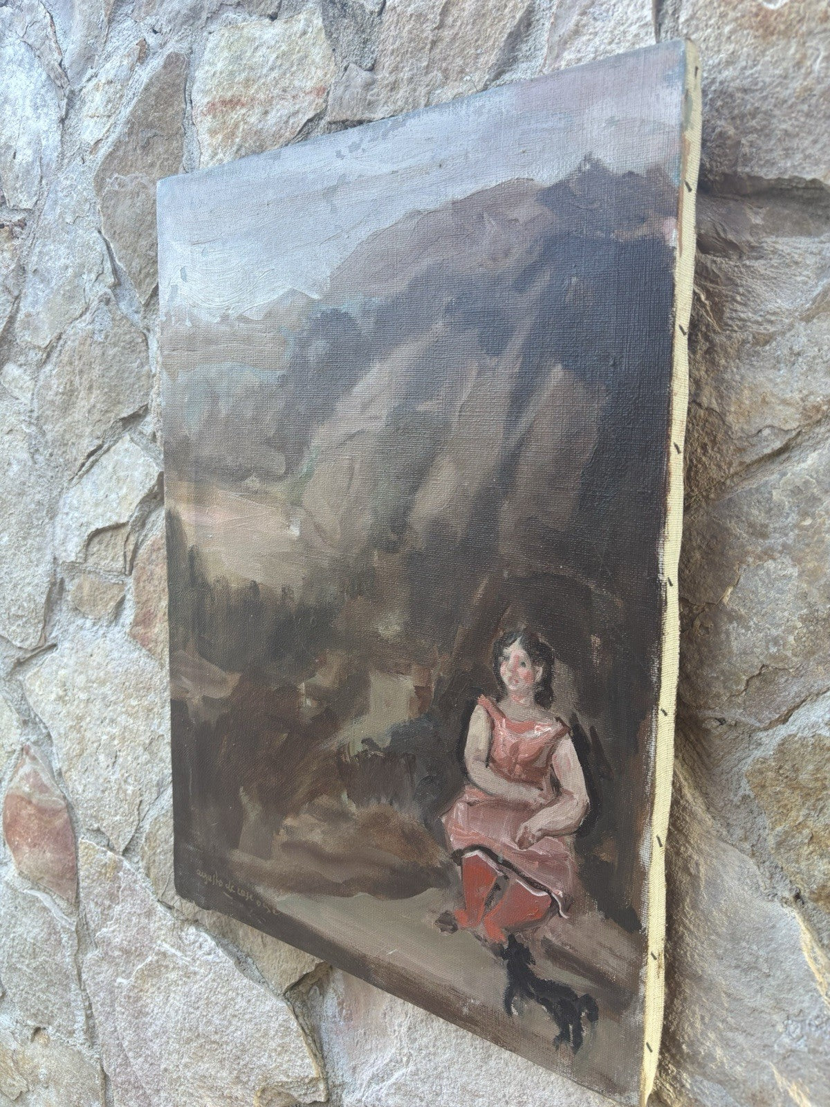 Quadro -Paesaggio Con Figura- Augusto Orange De Rose dipinto a olio su tela