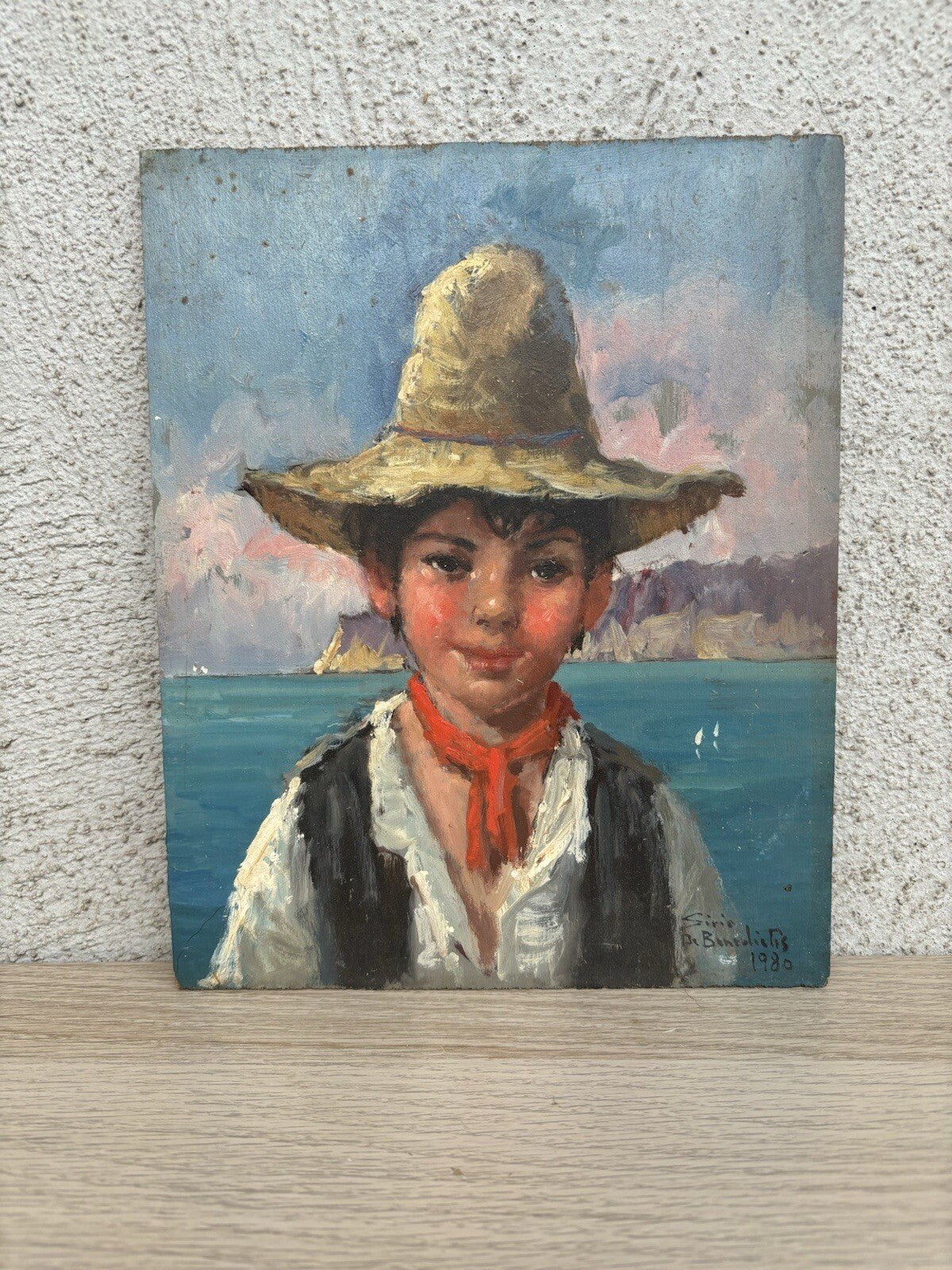 Quadro vintage -Figura Scugnizzo- dipinto a olio su tavoletta