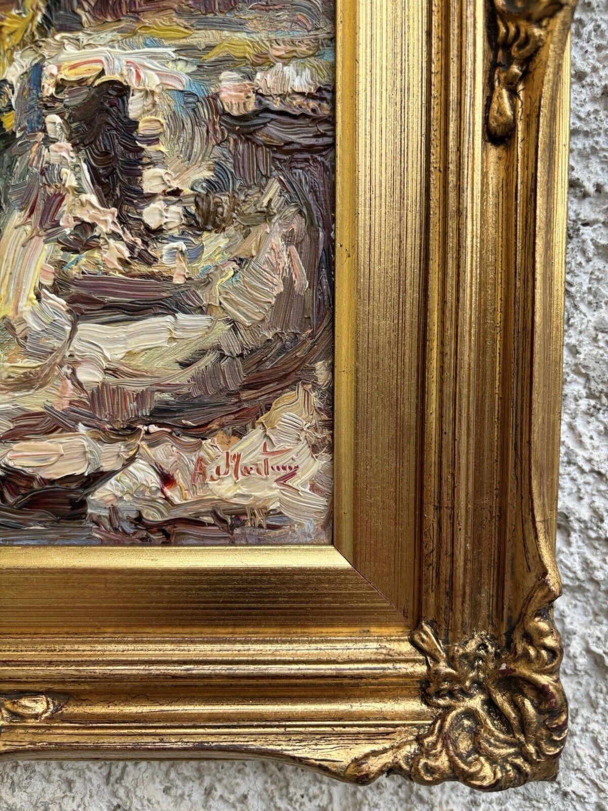 Quadro -Marina Con Bagnanti- dipinto a olio su tavoletta