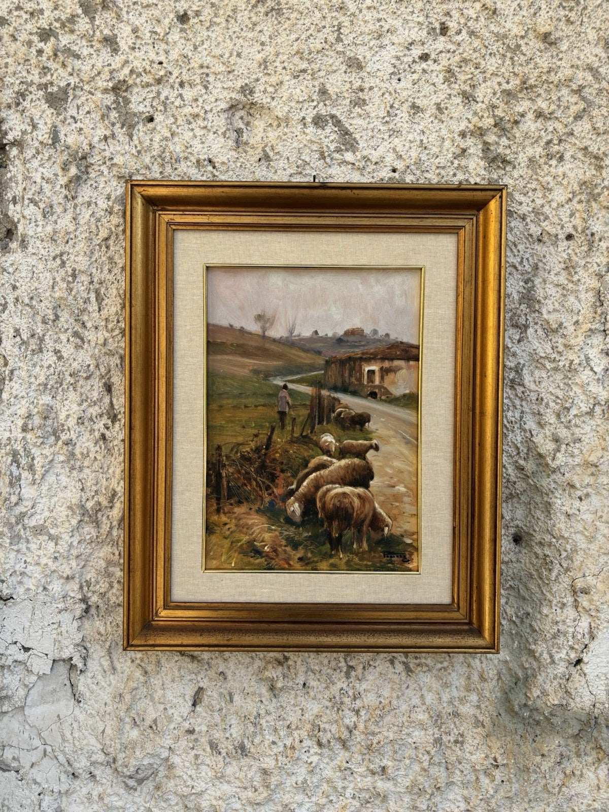 Quadro -Paesaggio Con Gregge- Giovanni Parlato dipinto a olio su tavoletta