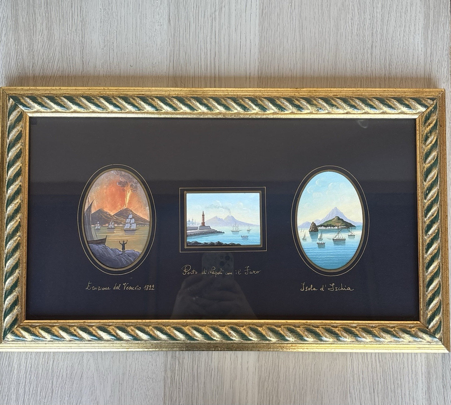 Coppia Di Quadri Vintage Gouache Dipinti -Napoli-