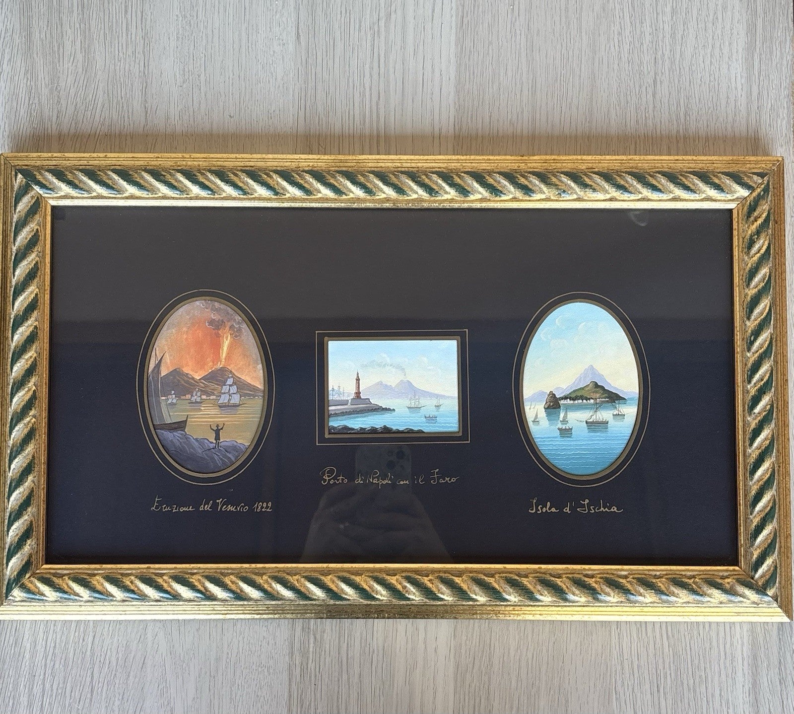 Coppia Di Quadri Vintage Gouache Dipinti -Napoli-