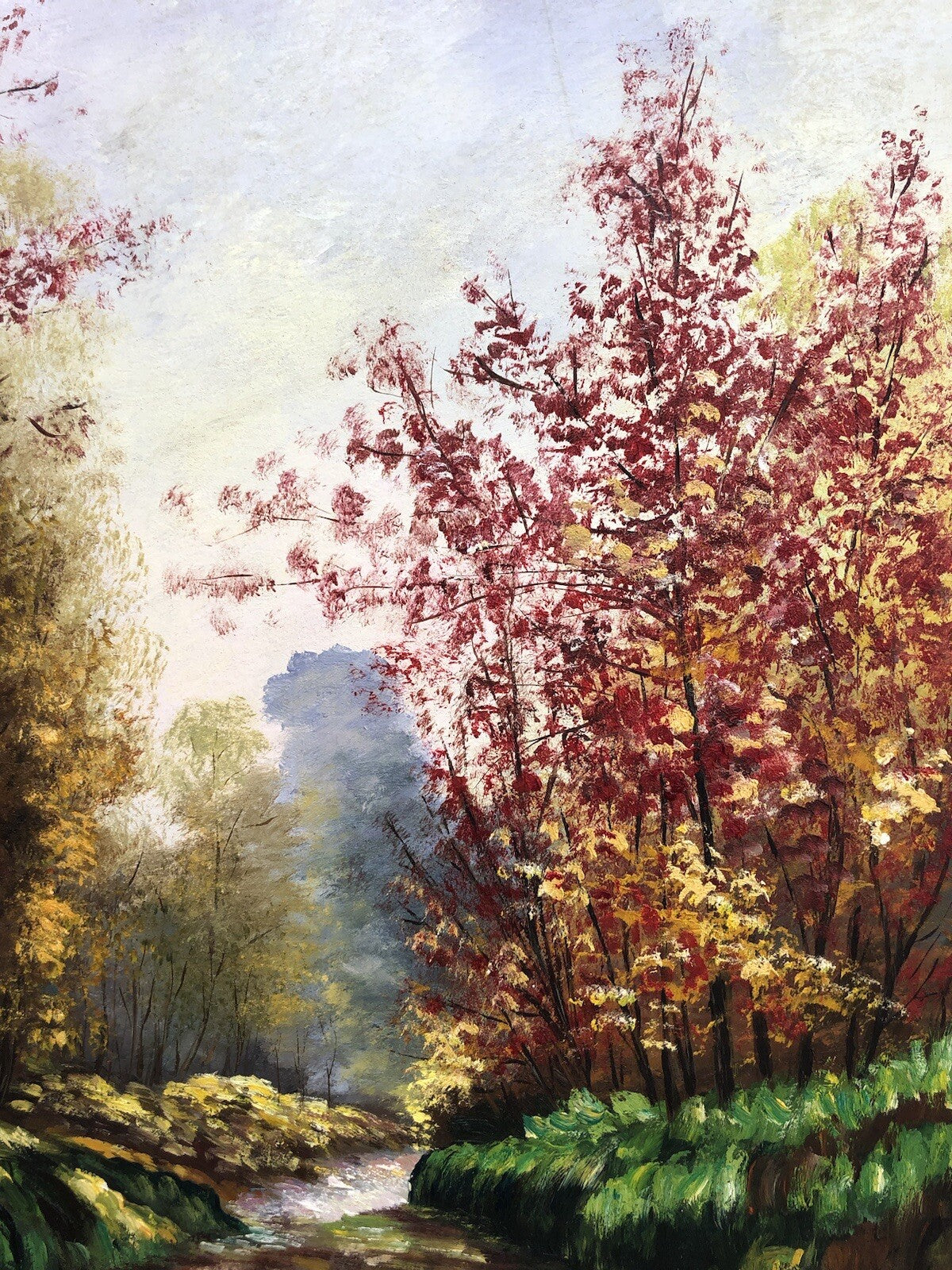 Quadro vintage -Paesaggio Boschivo- dipinto a olio su masonite