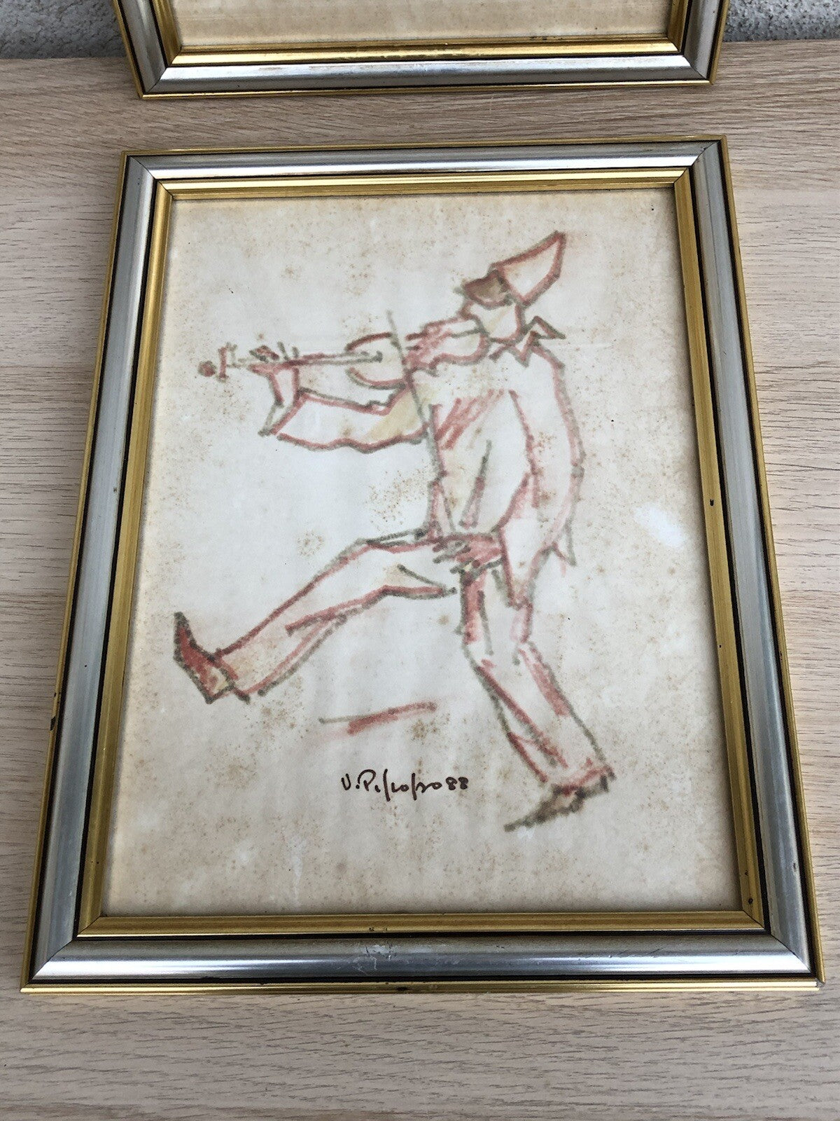 Coppia di quadri -Pulcinella- Vittorio Pisco a tecnica mista su carta
