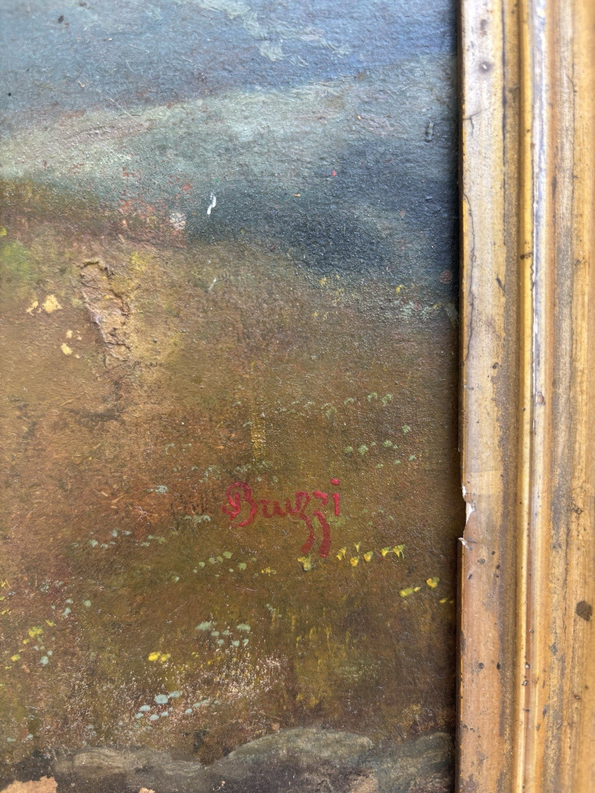 Quadro antico -Paesaggio Con Contadini- Stefano Bruzzi dipinto a olio