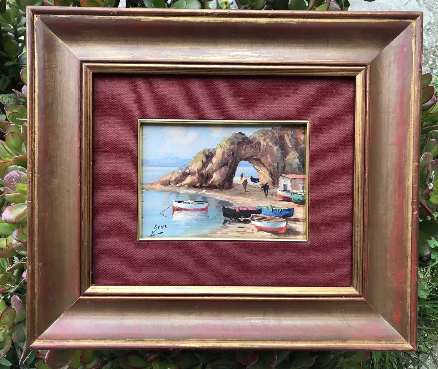 Quadro “marina” Luigi Seme Dipinto A Olio Su Tavoletta Vintage
