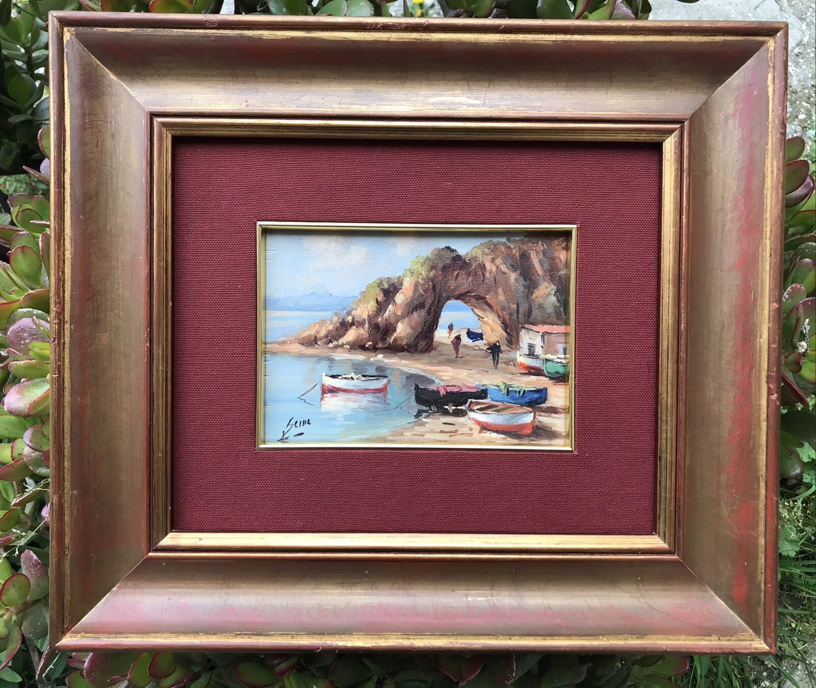 Quadro “marina” Luigi Seme Dipinto A Olio Su Tavoletta Vintage