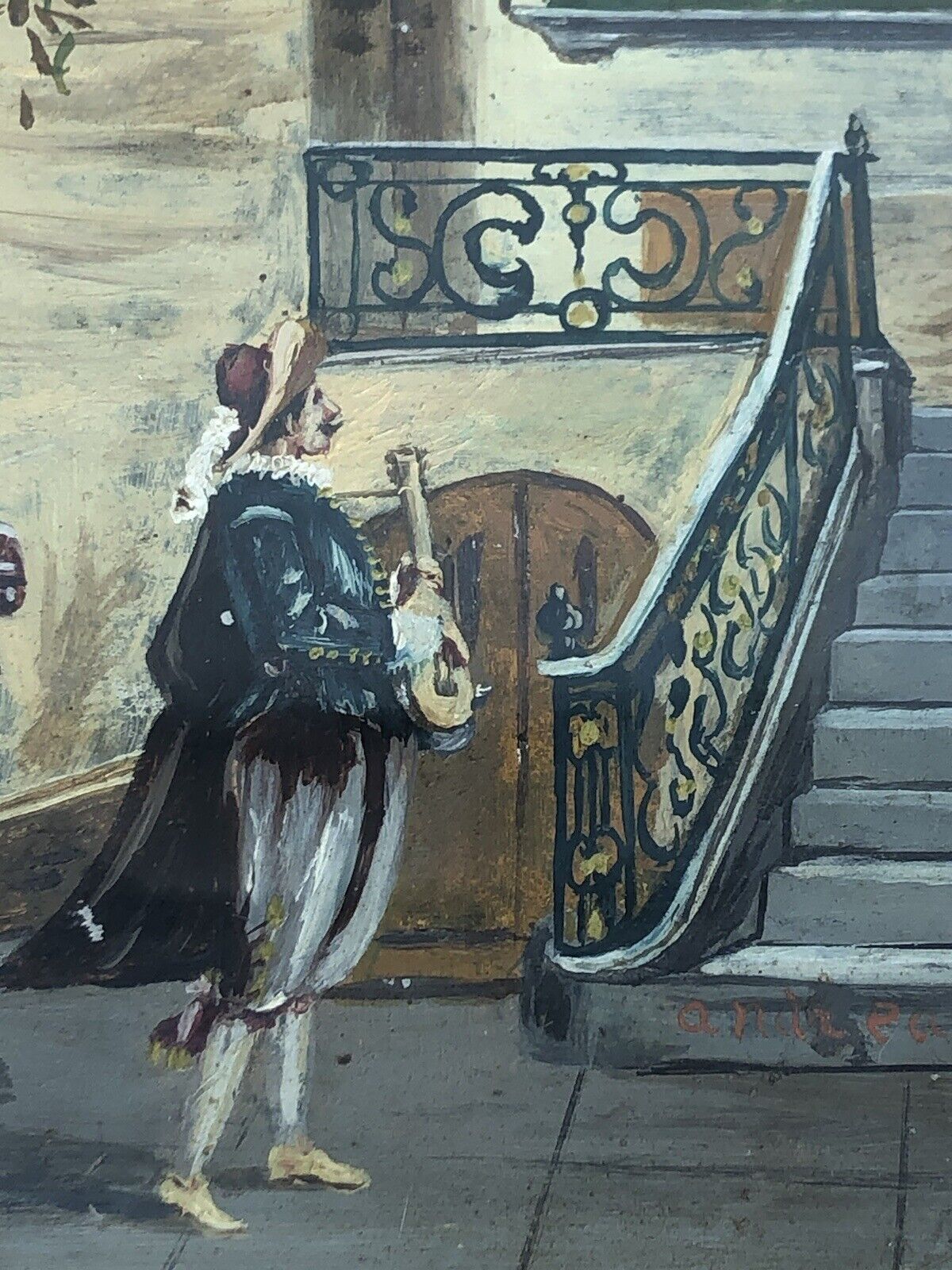 Quadro antico -Serenata- dipinto a olio su rametto