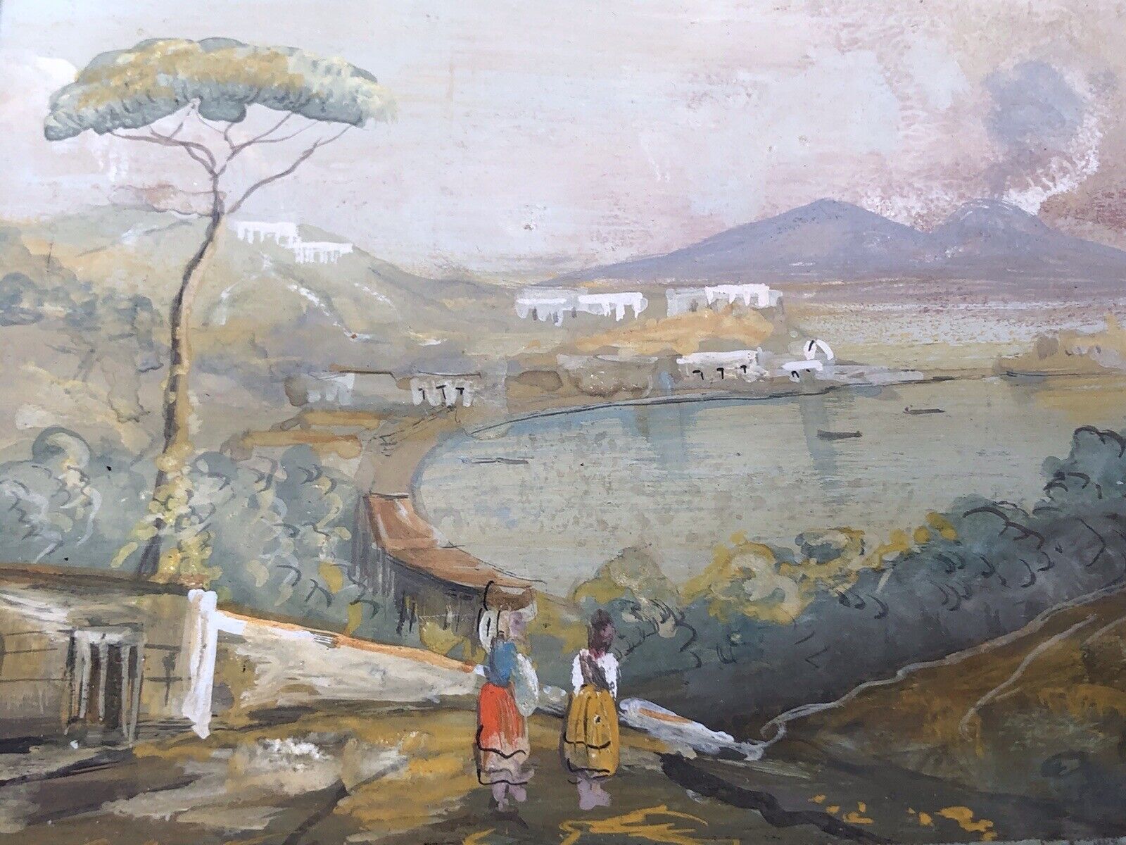 Quadro antico Gouache -Napoli- dipinto su carta