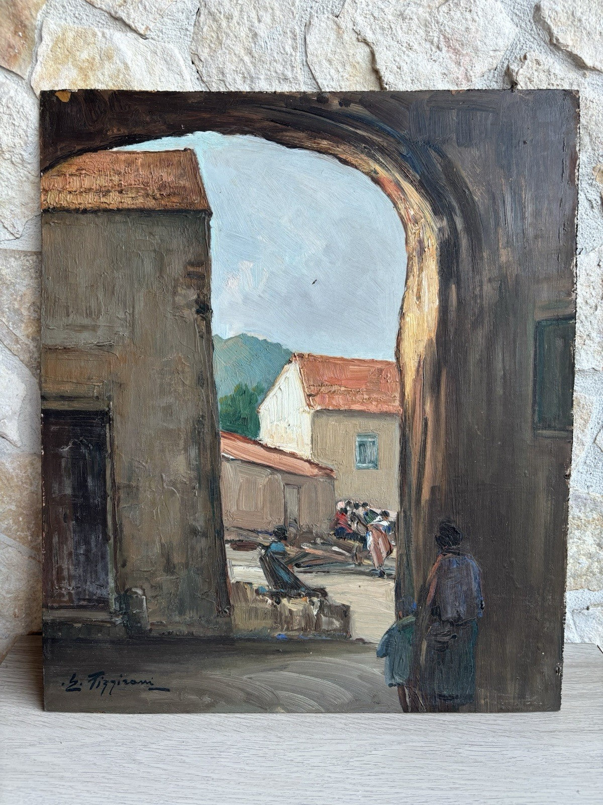 Quadro -Cortile Del Palazzo- Edoardo Pizzirani dipinto a olio