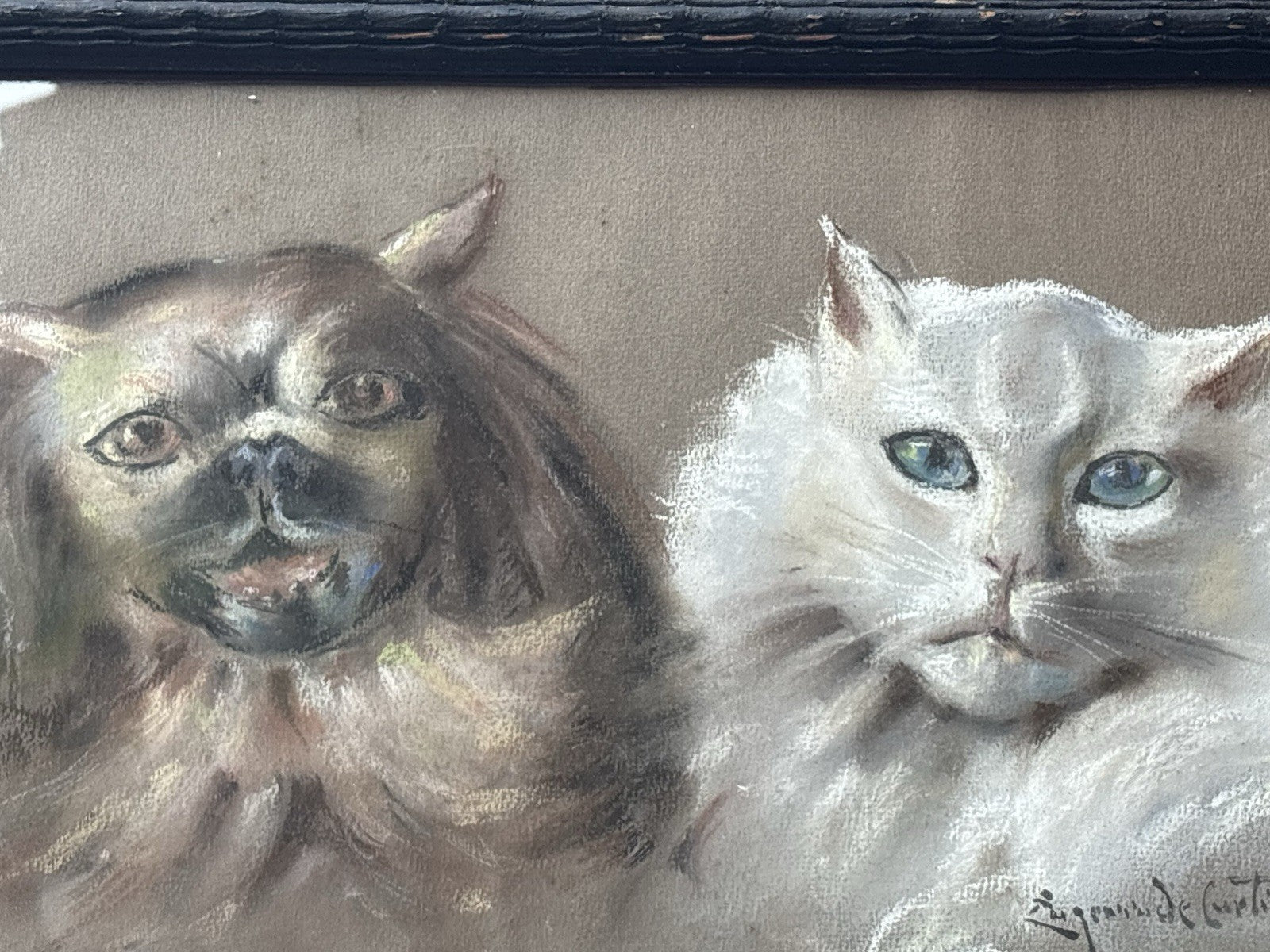 Quadro antico -Figure Animali- Federico De Curtis- pastello su carta