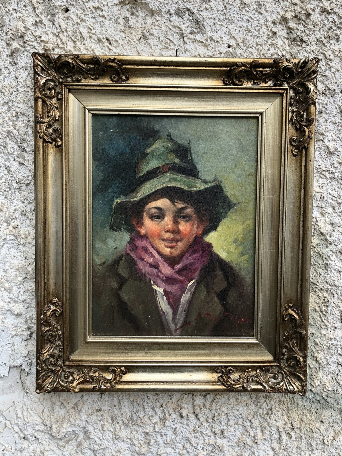 Quadro vintage -Fanciullo Con Cappello- dipinto a olio su tela