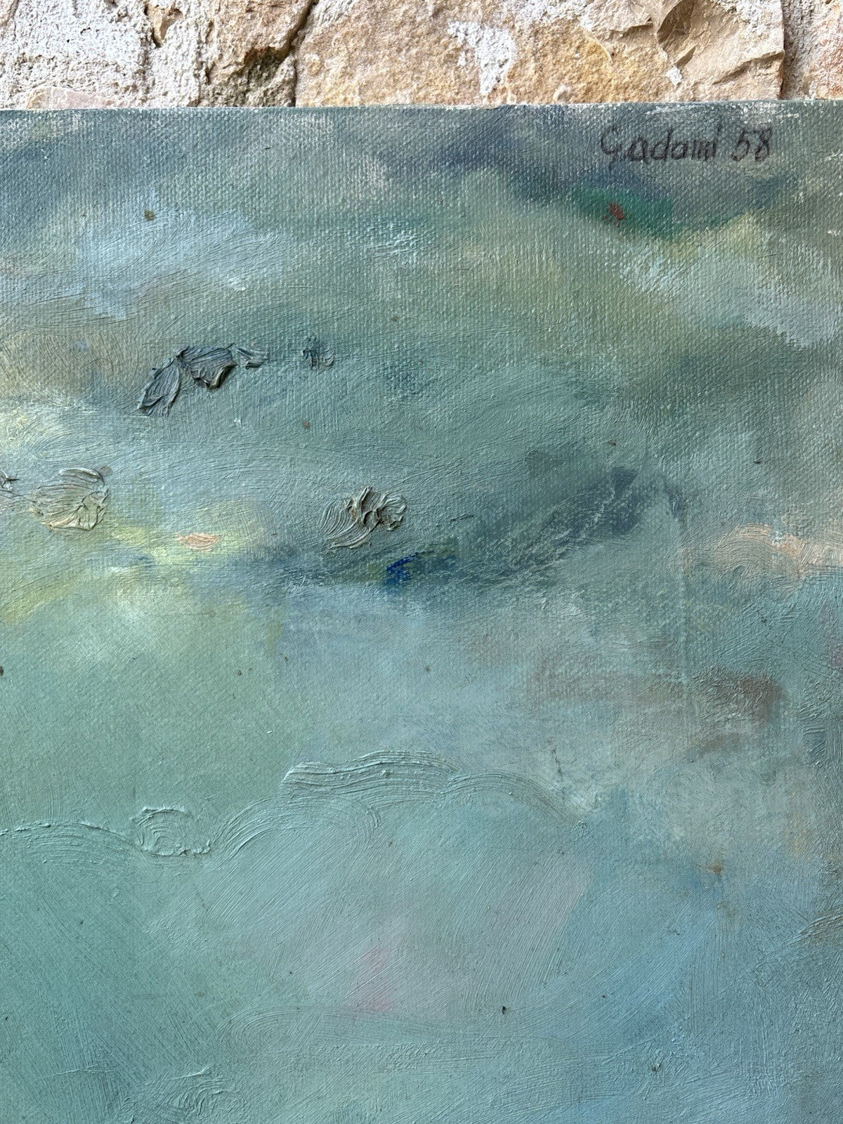 Quadro -Scogliera Con Marina- dipinto a olio su tela