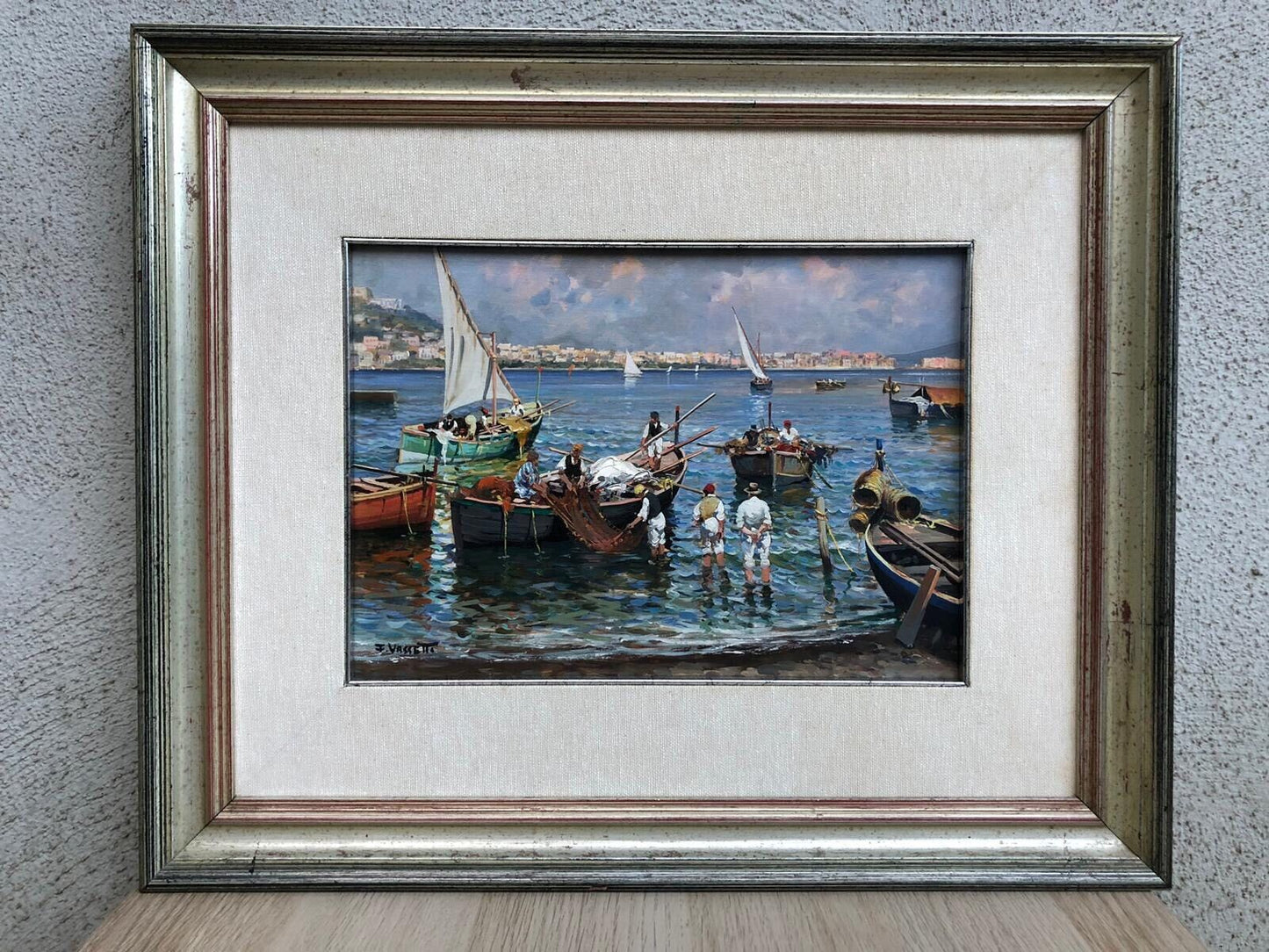 Quadro vintage -Marina Di Napoli- dipinto a olio su tavola