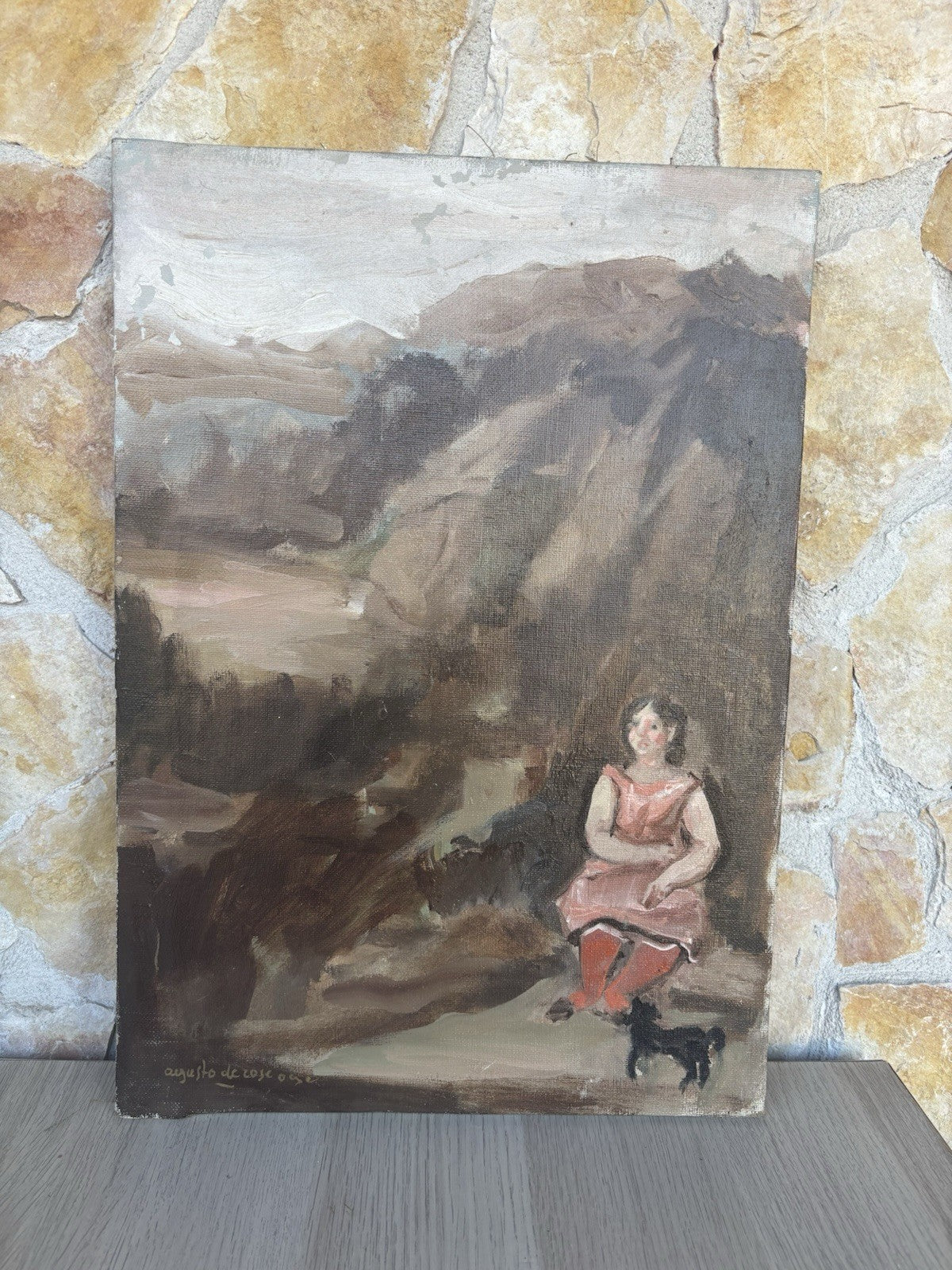 Quadro -Paesaggio Con Figura- Augusto Orange De Rose dipinto a olio su tela