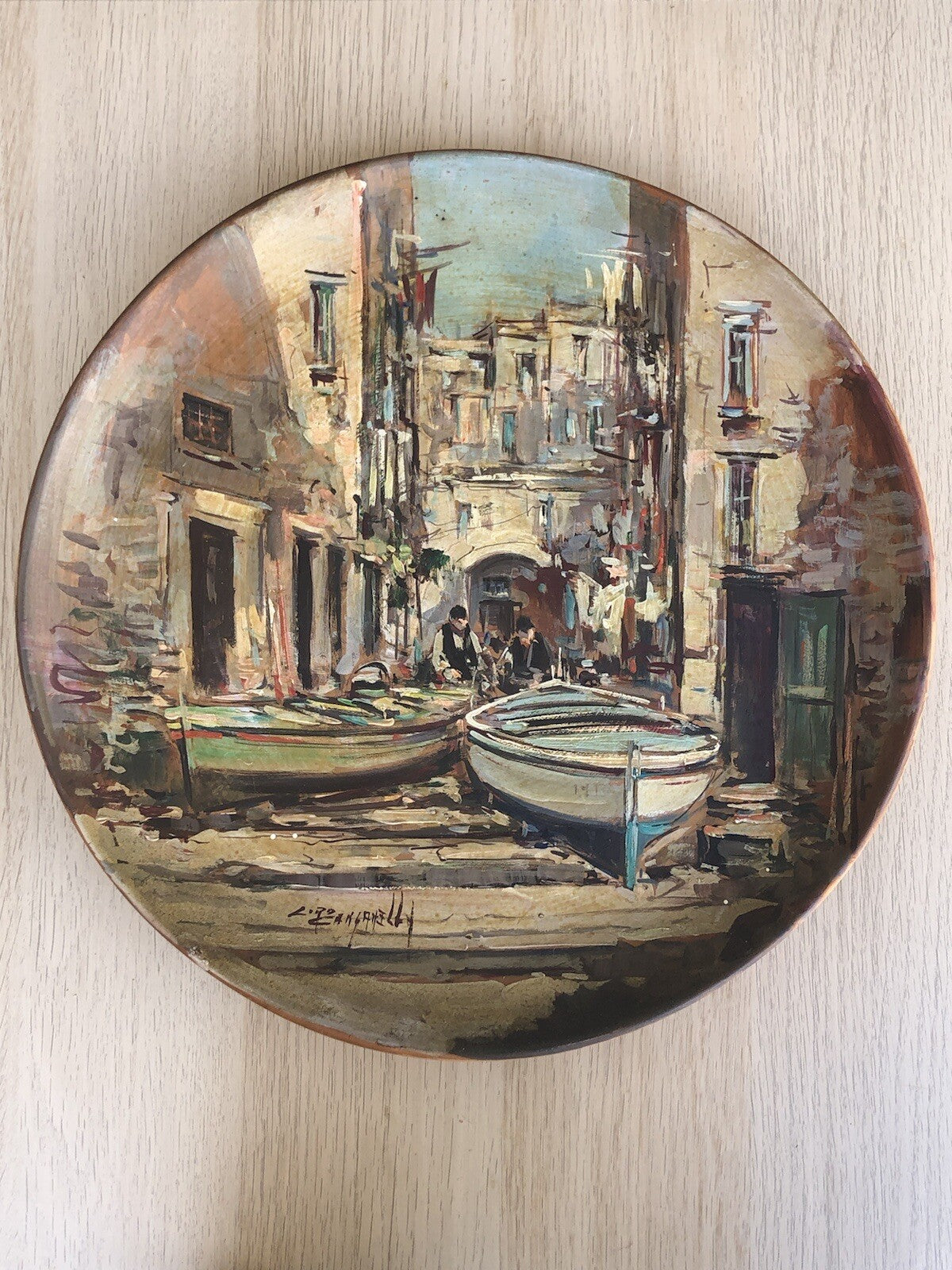 Piatto Vintage Dipinto A Olio Su Terracotta