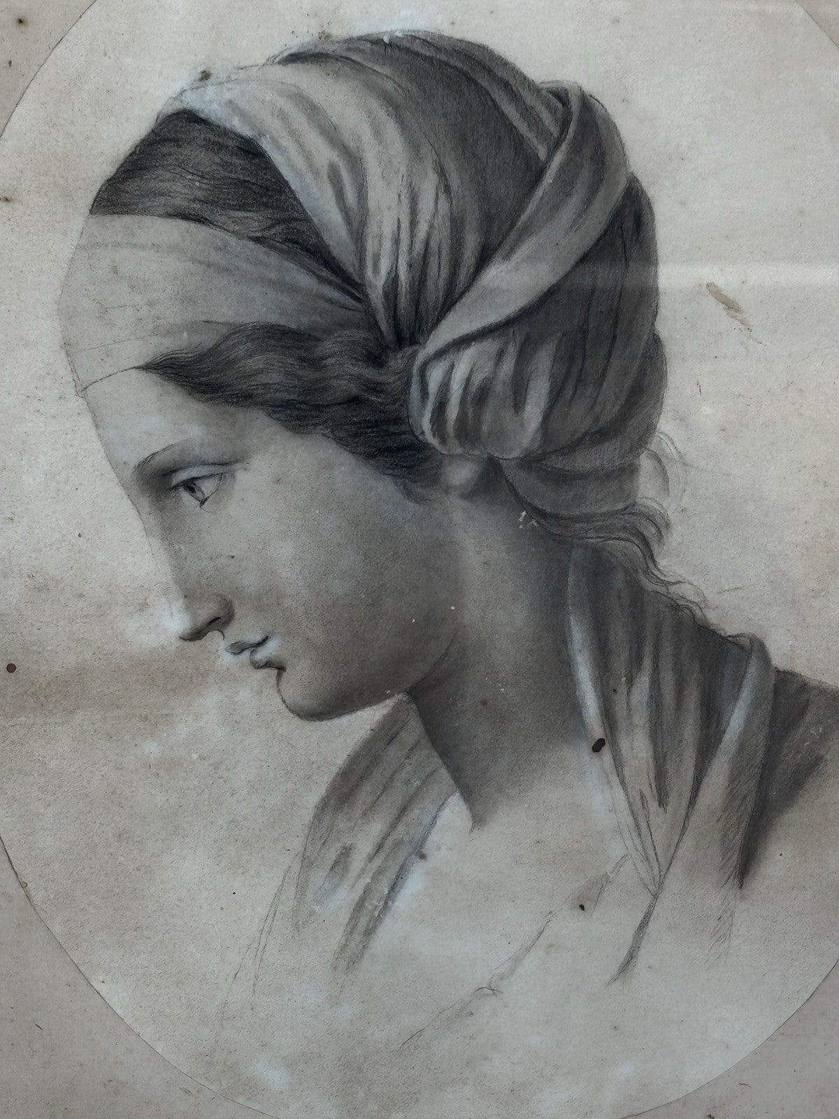 Quadro antico -Profilo Di Donna- disegno su carta