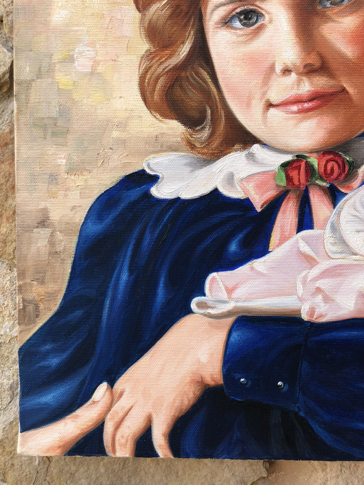 Quadro -Ragazza Con Bambola- dipinto a olio su tela