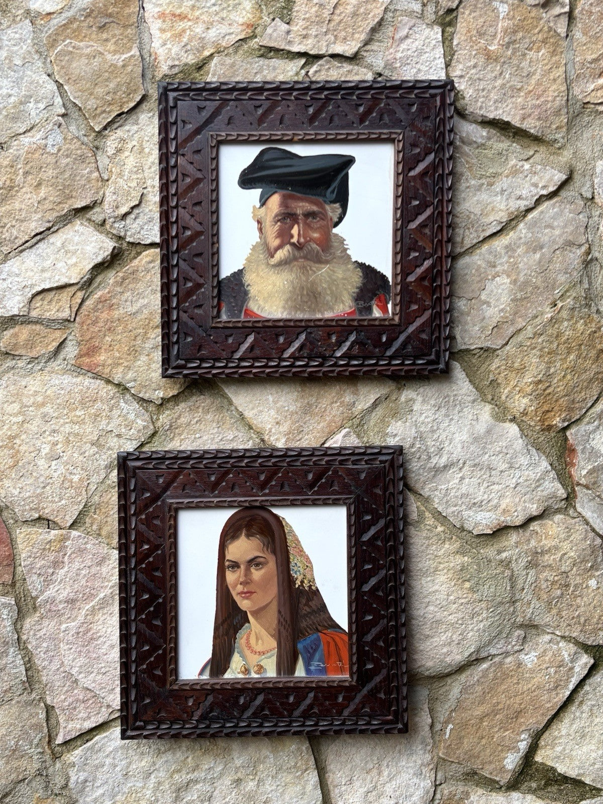 Coppia Di Quadri Dipinti Sardi Su Mattonella, Ennio Perrotti (1903-1987)