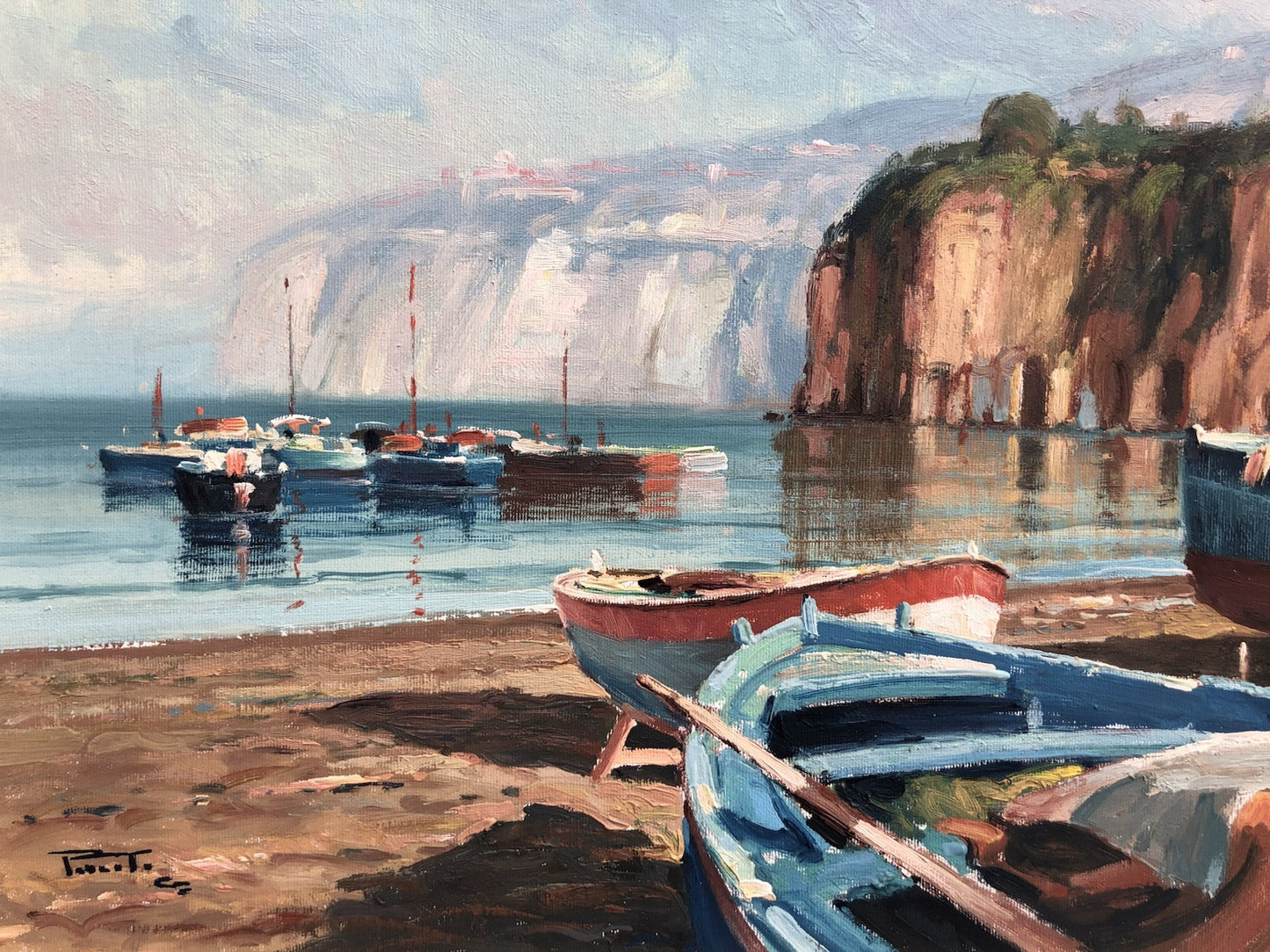 Quadro -Marina Con Barche- dipinto a olio su tela