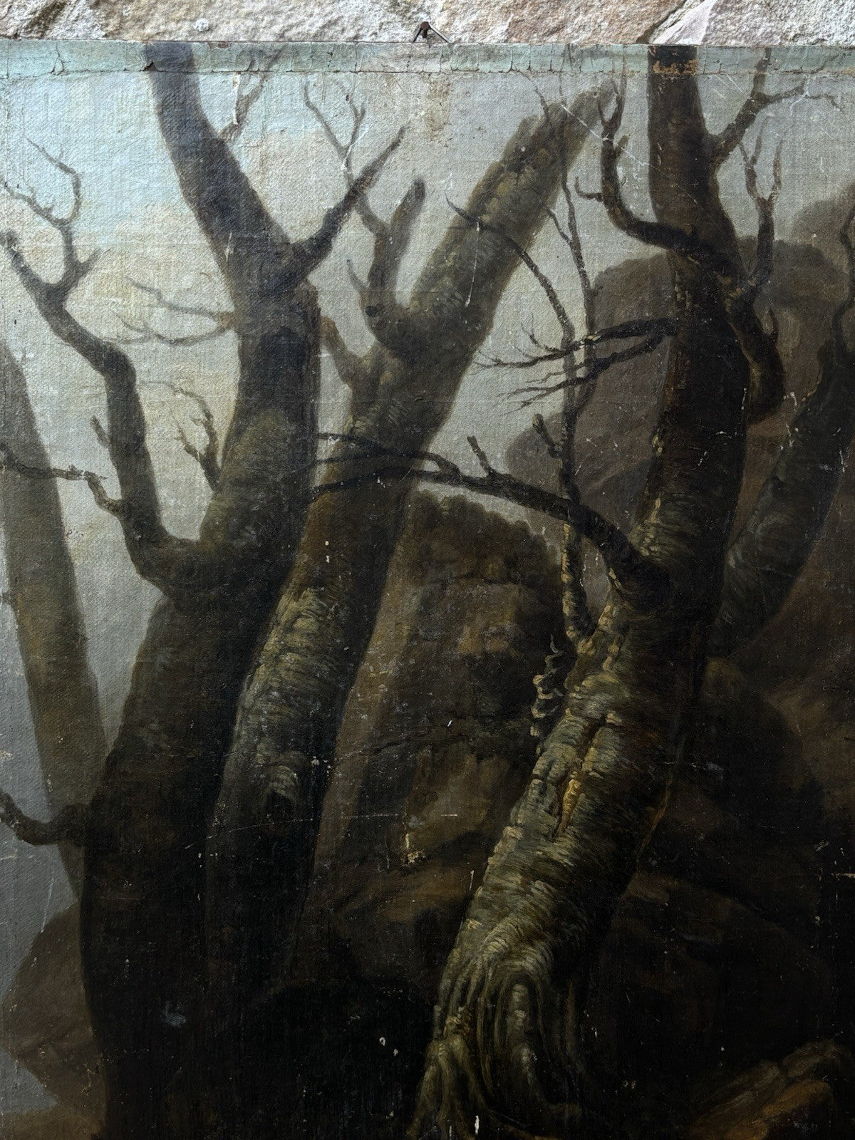 Quadro antico -Paesaggio Con Alberi- dipinto a olio su tavola