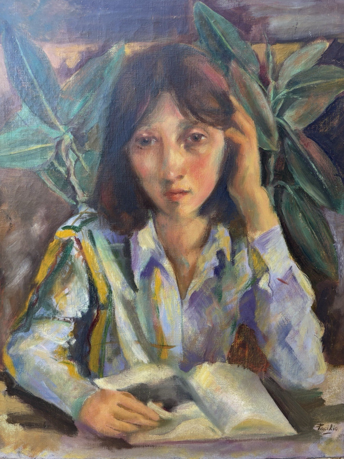 Quadro -Donna In Lettura- dipinto a olio su tela