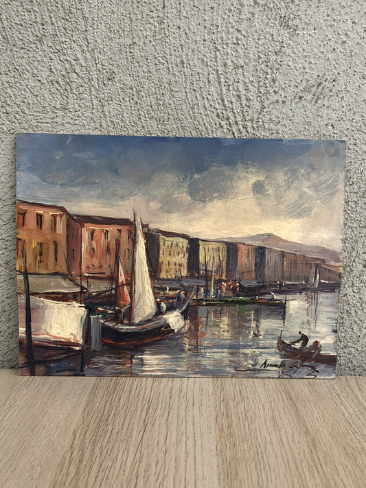 Quadro vintage -Marina- dipinto a olio su tavoletta