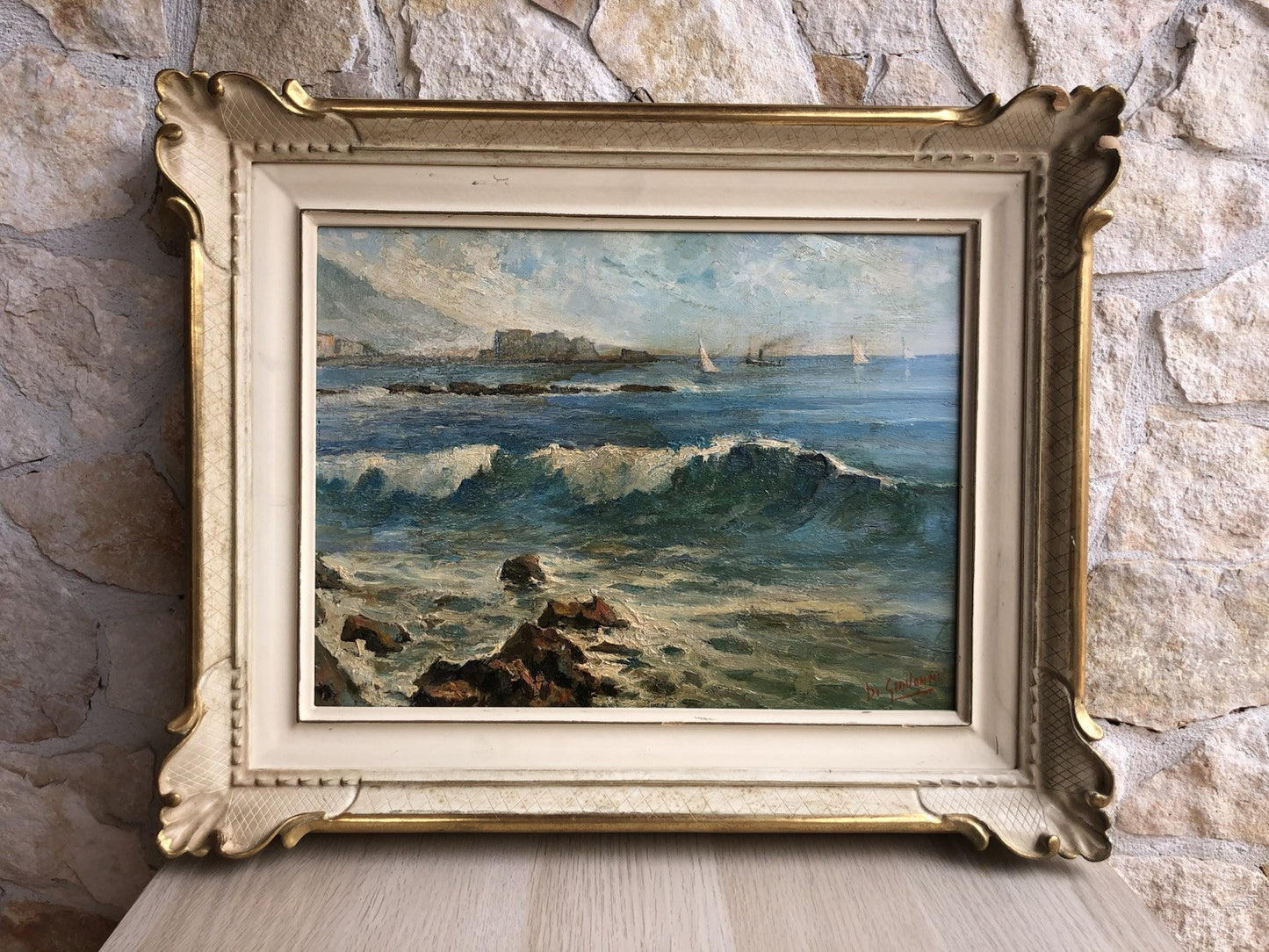 Quadro -Marina Napoli- dipinto a olio su tavola