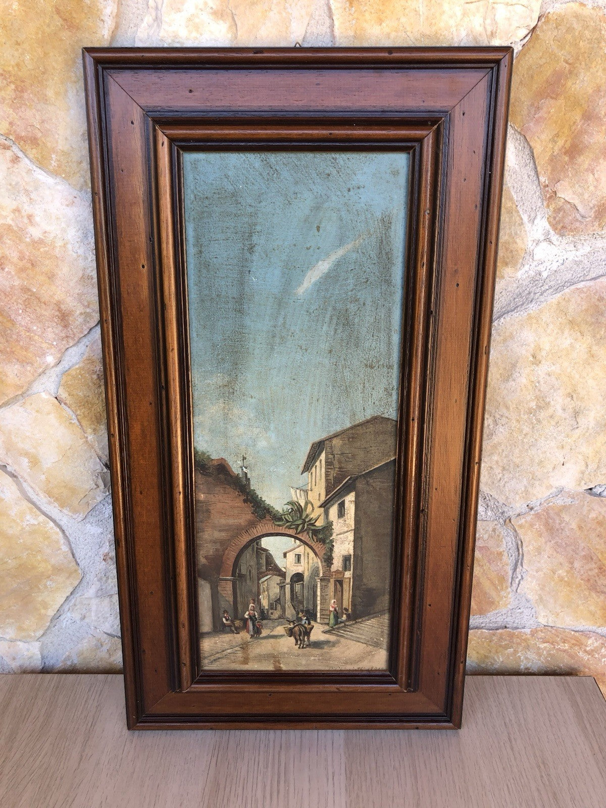 Quadro antico -Una Via Di Tivoli- dipinto a olio