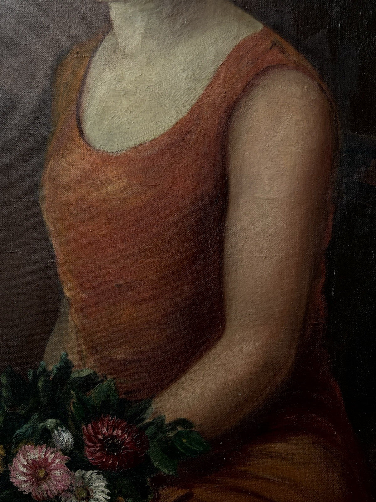 Grande quadro antico -Ritratto Di Donna- dipinto a olio su tela