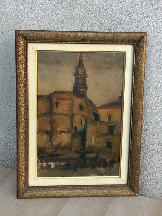 Vecchio Quadro -Nei Pressi Del Campanile- dipinto a olio su tavoletta