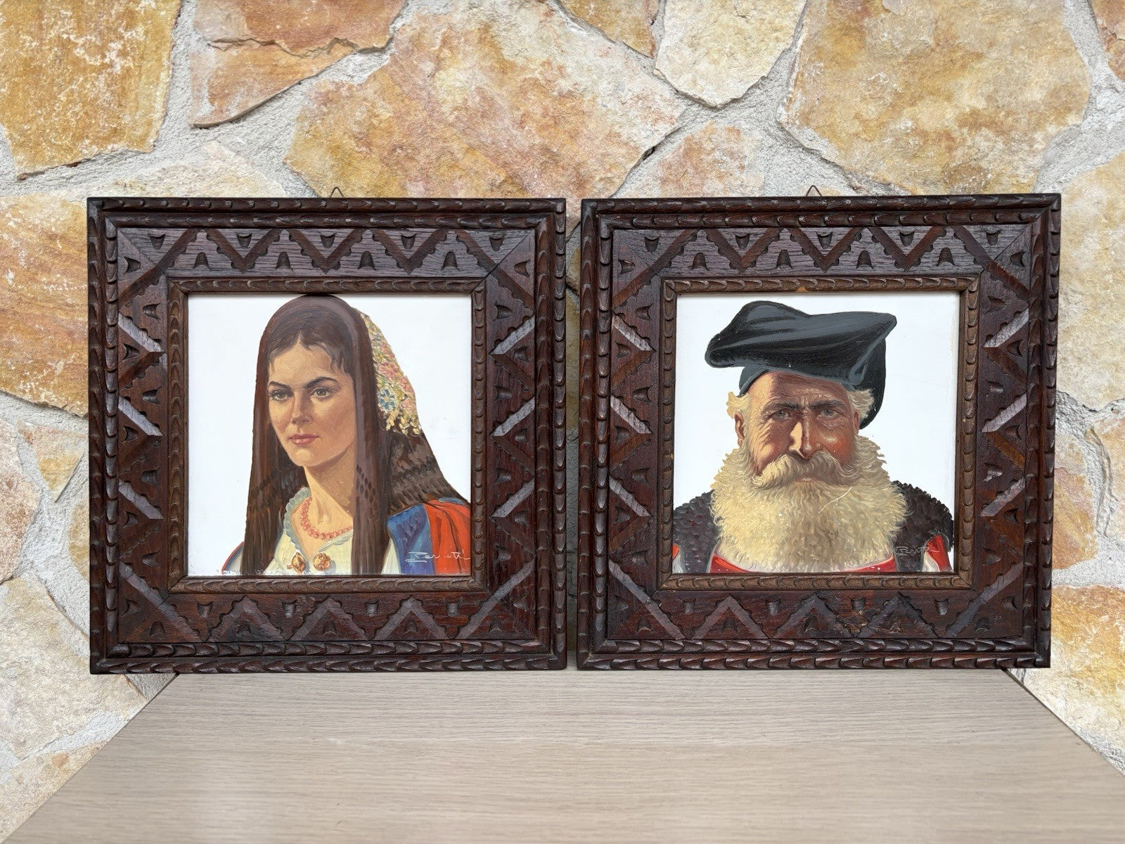 Coppia Di Quadri Dipinti Sardi Su Mattonella, Ennio Perrotti (1903-1987)