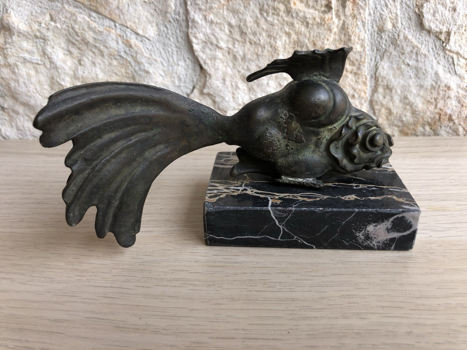 Scultura Vintage In Bronzo -Pesce-